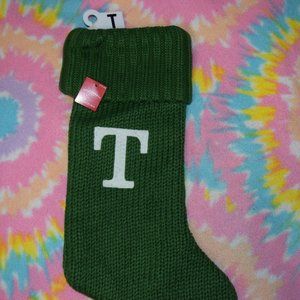 Knit Monogram Christmas Stocking Green - Wondershop Target white and green T